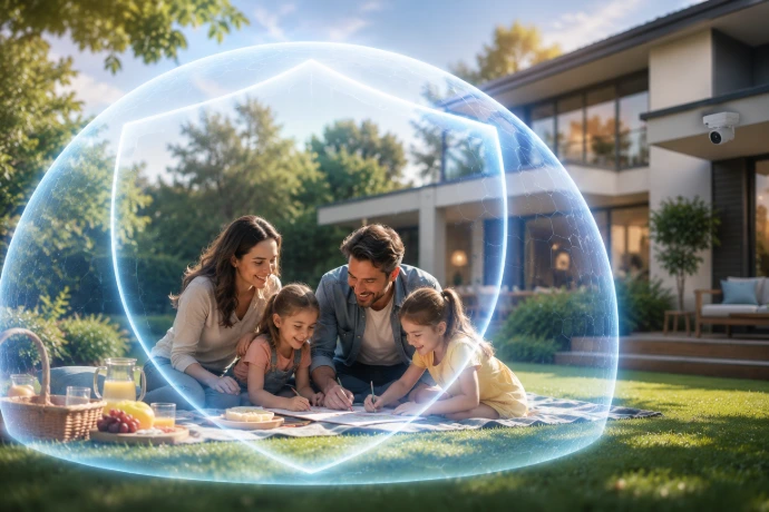 una familia disfrutando en su patio y protegidas por fermar secure
